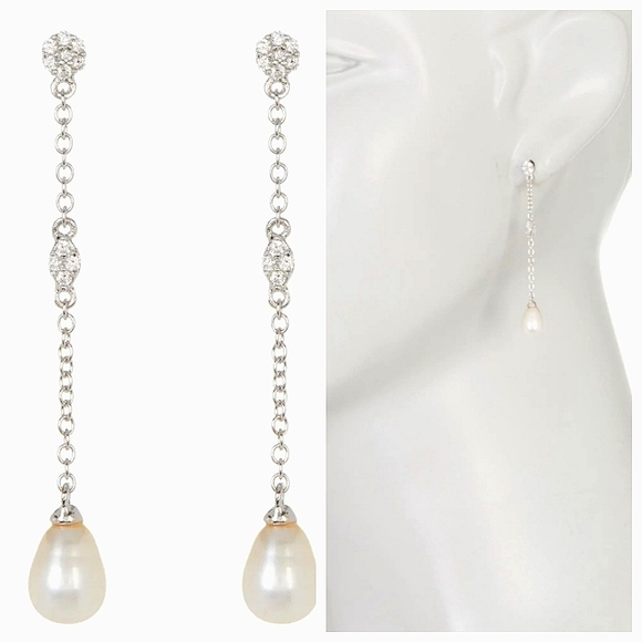 Adornia Jewelry - NWT Silver Swarovski Crystal Accented & Freshwater Pearl Drop Earrings